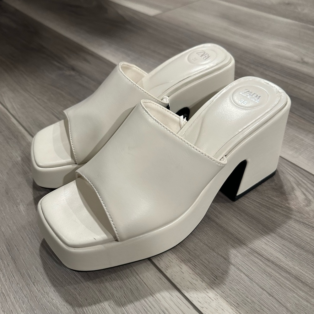 Zara Cream Platform Mules with Block Heel